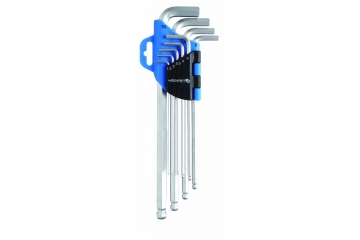 Набор экстрадлинных шестигранных Г-образных удлиненных ключей, с шаровым наконечником 1,5-10 мм, CrV, 9 шт.  